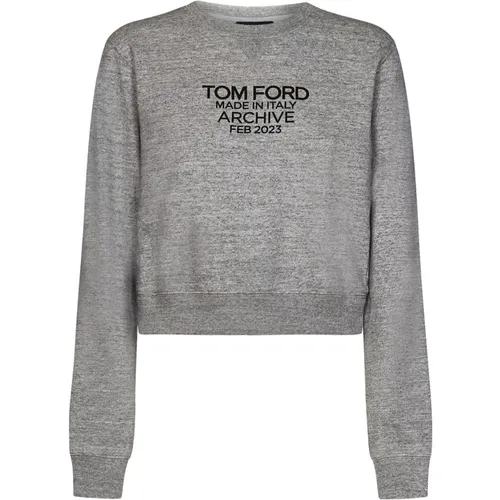 Grauer Pullover mit Rippdetails , Damen, Größe: M - Tom Ford - Modalova