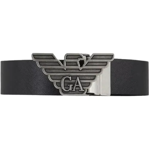 Belts, male, , Size: ONE SIZE Leather Belt with Interchangeable Buckle - Emporio Armani - Modalova