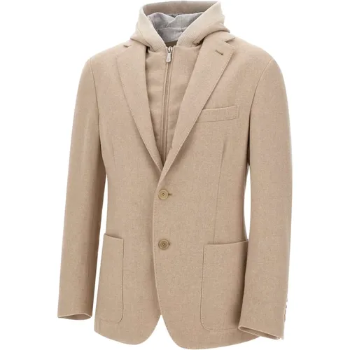 Blazers, male, , Size: L Wool Cashmere Jacket Sand Blazer - Eleventy - Modalova