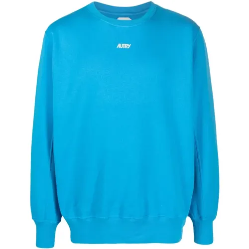 Blaues Sweatshirt mit Rundhalsschnitt aus Baumwolle , Herren, Größe: M - Autry - Modalova