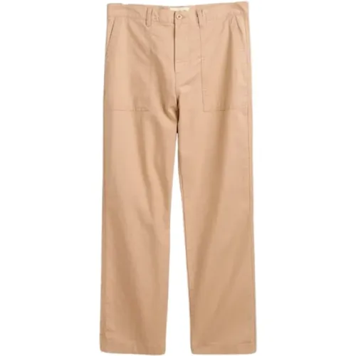 Straight Trousers, male, , Size: W32 L32 Cotton and Linen Chino Pants - Gant - Modalova