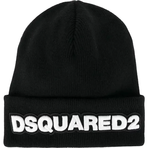 Beanies, male, , Size: ONE SIZE Ribbed Knit Beanie Hat - Dsquared2 - Modalova