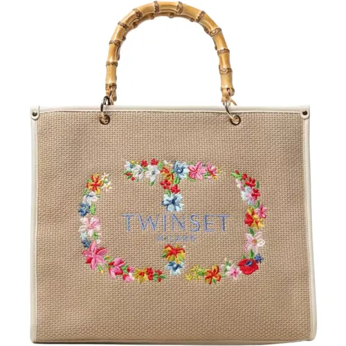 Beige Handbag Embroidered Logo , female, Sizes: ONE SIZE - Twinset - Modalova
