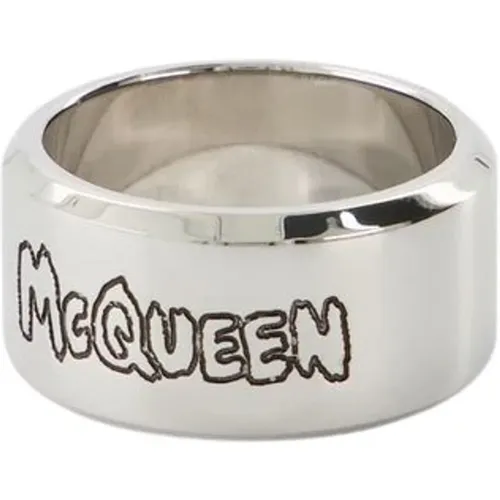 Rings, male, , Size: 58 MM Silver Graffiti Statement Ring - alexander mcqueen - Modalova