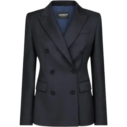 Blazers, female, , Size: M Navy Double-Breasted Blazer with Peak Lapels - Dondup - Modalova