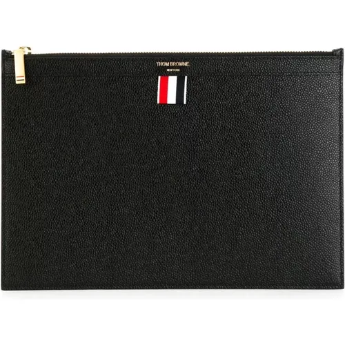 Schwarze Tablet-Halter Tasche,Schwarze Leder Dokumentenhalter Brieftasche - Thom Browne - Modalova