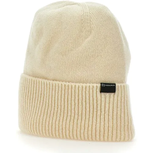 Beanies, female, , Size: S Cashmere Ribbed Cap Mini Logo - Woolrich - Modalova