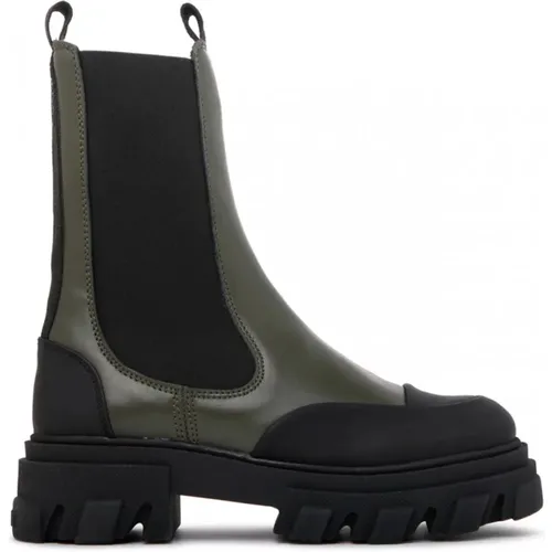 Khaki and Black Mid Chelsea Boots , female, Sizes: 4 UK, 5 UK, 8 UK, 3 UK, 7 UK - Ganni - Modalova