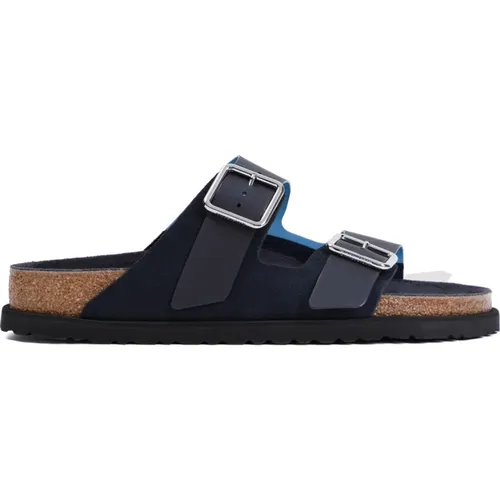 Sliders, male, , Size: 8 US Leather Sandals for Men - Birkenstock - Modalova