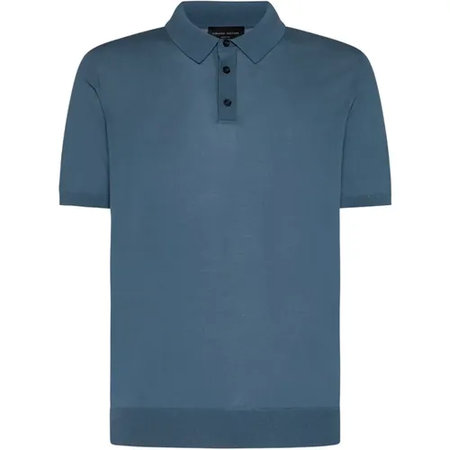 Blau Feinstrick Poloshirt , Herren, Größe: M - Roberto Collina - Modalova