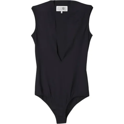 Schwarzer V-Ausschnitt Bodysuit Top , Damen, Größe: S - MM6 Maison Margiela - Modalova