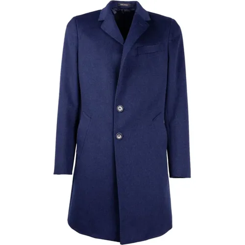 Single-Breasted Coats, male, , Size: S Elegant Marine Wool Coat - Made in Italia - Modalova