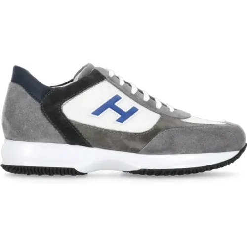 Graue Leder Sneakers Runde Zehe , Herren, Größe: 39 1/2 EU - Hogan - Modalova