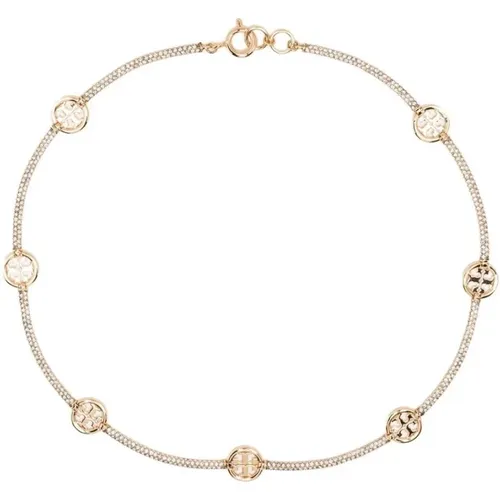 Necklaces, female, , Size: ONE SIZE Crystal Embellished Gold Choker Necklace - TORY BURCH - Modalova