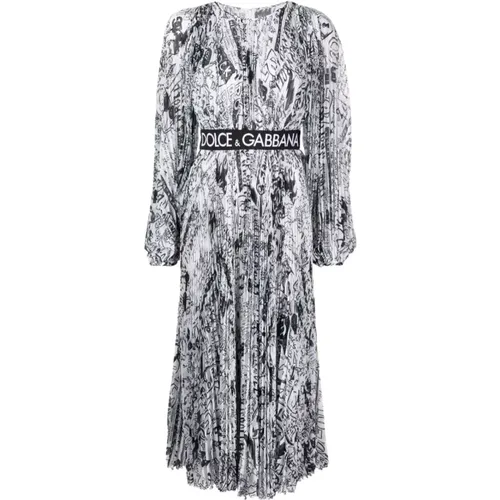 Graffiti-Logo Pleated Dress , female, Sizes: S - Dolce & Gabbana - Modalova