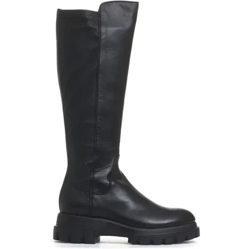 Schwarze Leder Stiefeletten , Damen, Größe: 38 1/2 EU - AGL - Modalova