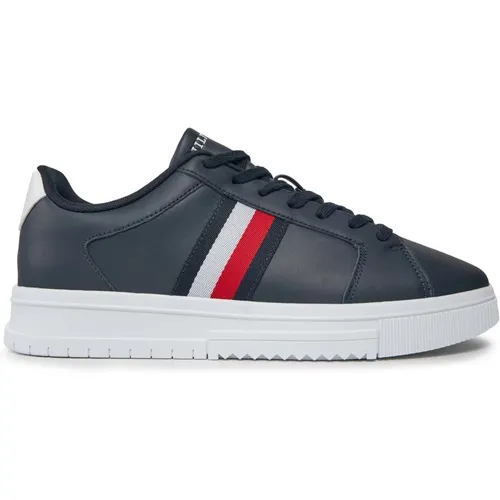 Sneakers, male, , Size: 9 US Striped Leather Sneakers - Tommy Hilfiger - Modalova