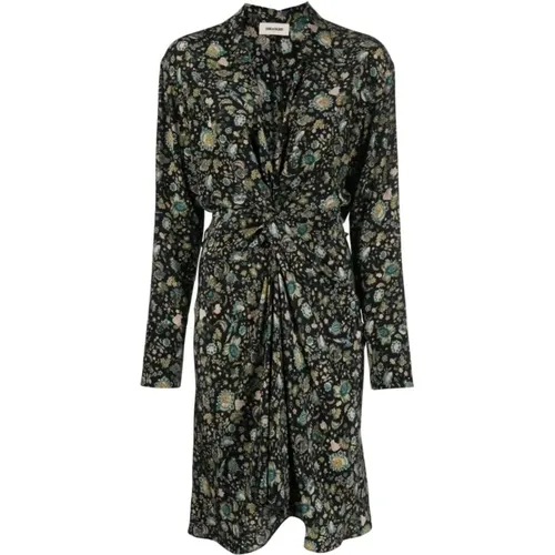 Floral Print Silk Dress with Plunging V-Neck , female, Sizes: M, XS, S - Zadig & Voltaire - Modalova