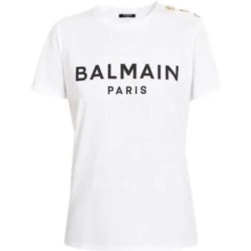 Weißes T-Shirt mit kurzen Ärmeln , Damen, Größe: XS - Balmain - Modalova