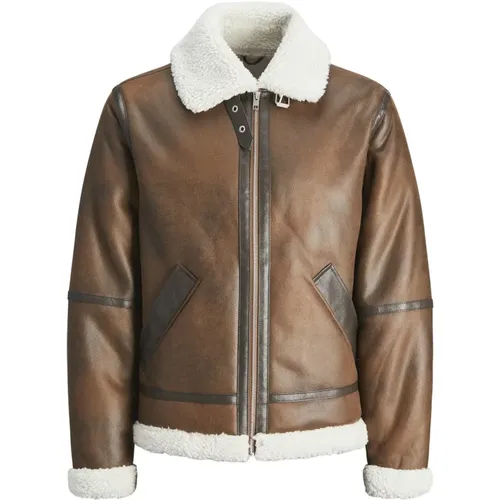 Aviator Lederjacke mit Teddyfleece , Herren, Größe: XL - jack & jones - Modalova