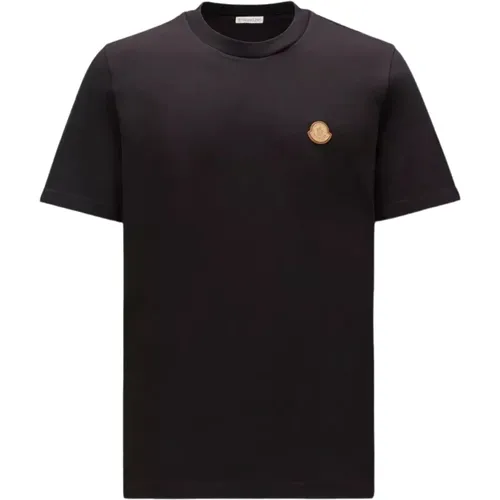 Geprägtes Logo Schwarzes T-Shirt - Moncler - Modalova