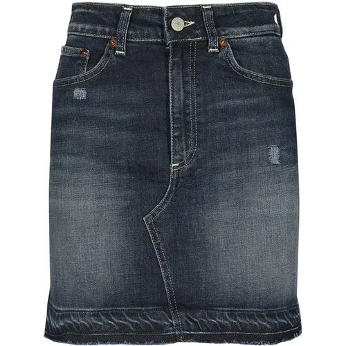 Denim Skirts, female, , Size: W28 Denim Skirt with Leather Logo Tag - Dondup - Modalova