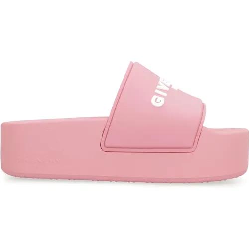 Sliders, female, , Size: 7 US Embossed Logo Rubber Platform Slides - Givenchy - Modalova