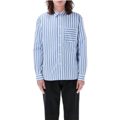 Casual Shirts, male, , Size: M Blue White Striped Patch Shirt - JW Anderson - Modalova