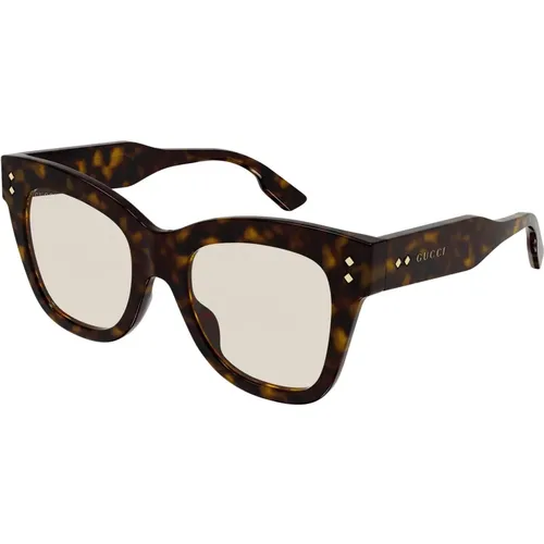 Dunkel Havana/Hellgelbe Sonnenbrille , Damen, Größe: 52 MM - Gucci - Modalova