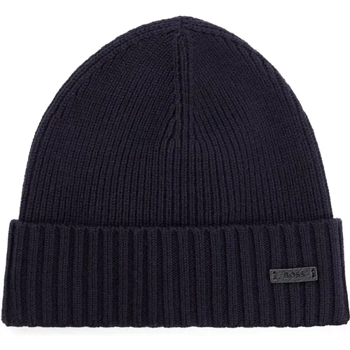 Beanies, male, , Size: ONE SIZE Ribbed Wool Beanie Hat Men - Hugo Boss - Modalova