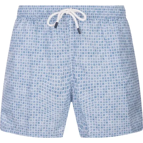 Beachwear, male, , Size: 2XL Swim Shorts with Polka Dot and Geometric Flower Pattern - Fedeli - Modalova