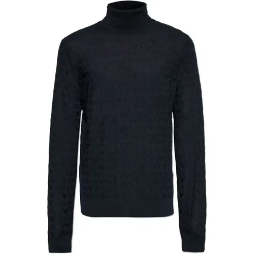 Blauer Hoher Kragen Logo Pullover , Herren, Größe: L - Emporio Armani - Modalova