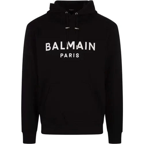 Hoodies, male, , Size: XL Cotton Hoodie with Logo Print - Balmain - Modalova