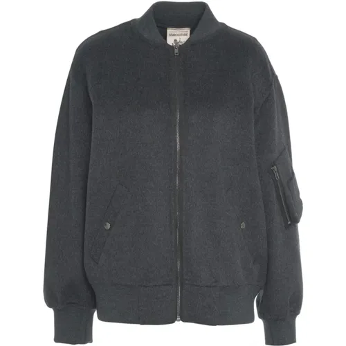 Bomber Jackets, female, , Size: M Oversized Wool Bomber Jacket Grigio - Semicouture - Modalova