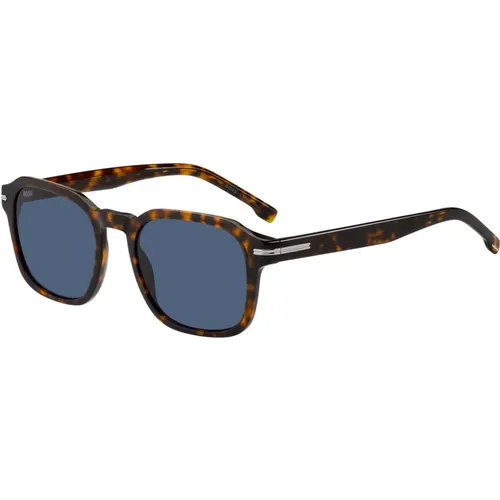 Sunglasses, male, , Size: 51 MM Dark Havana/Blue Sunglasses - Hugo Boss - Modalova