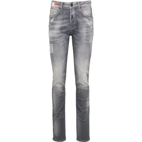Herren Distressed Logo Piping Skinny Jeans - carlo colucci - Modalova