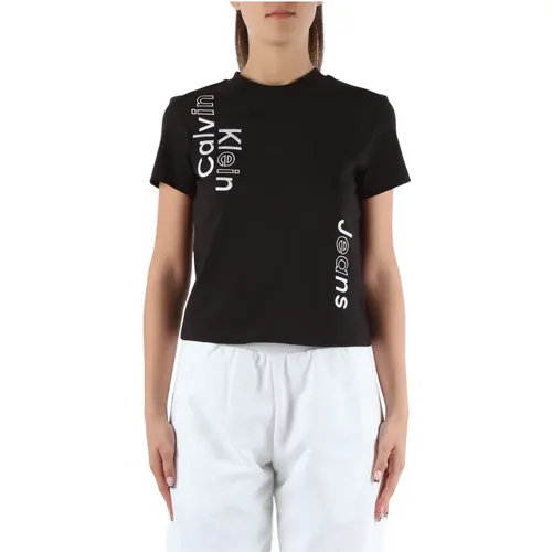 Baumwoll Logo Besticktes T-Shirt , Damen, Größe: S - Calvin Klein Jeans - Modalova