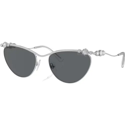 Sunglasses, female, , Size: 58 MM Silver Dark Grey Sunglasses Sk7017 - Swarovski - Modalova