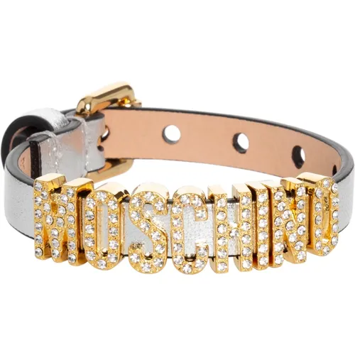 Bracelets, female, , Size: ONE SIZE Plain Logo Bracelet with Buckle Closure - Moschino - Modalova