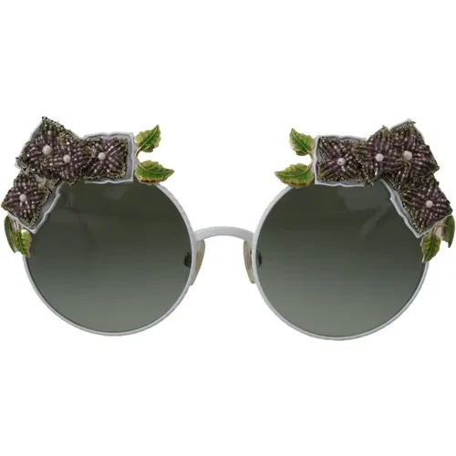 Sunglasses, female, , Size: ONE SIZE Floral Metal Frame Round Sunglasses - Dolce & Gabbana - Modalova