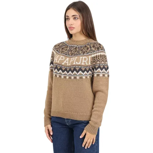 Retro Jacquard Pullover Braun Damen , Damen, Größe: L - Napapijri - Modalova