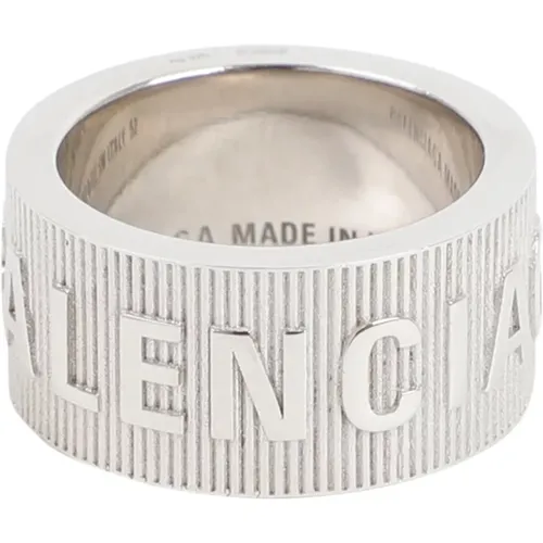 Striped Metallic Logo Hoop Ring , male, Sizes: 52 MM, 54 MM - Balenciaga - Modalova