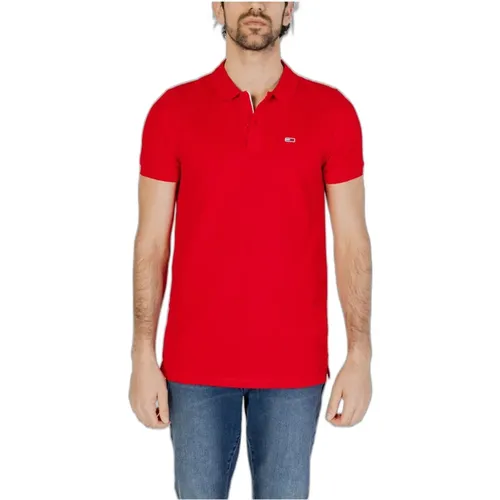 Printed Short Sleeve Polo Shirt , male, Sizes: M, L, XL, S, 2XL - Tommy Jeans - Modalova