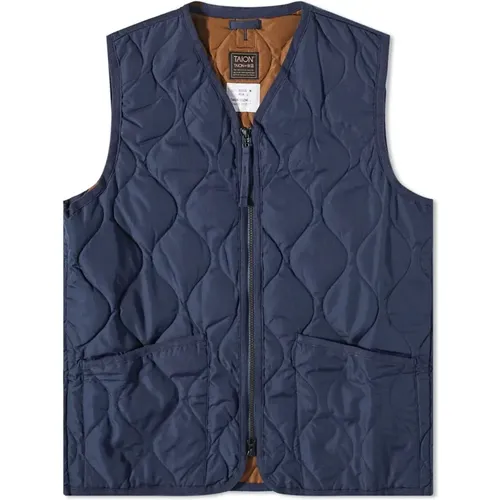 Vests, male, , Size: S Navy Military Style Quilted Vest - Taion - Modalova