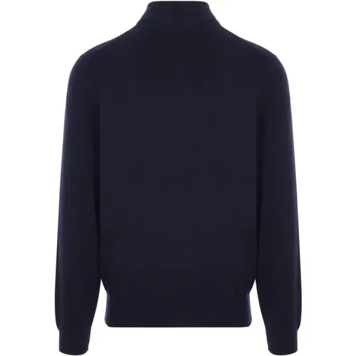 Navy Cashmere Zip Sweater - BRUNELLO CUCINELLI - Modalova