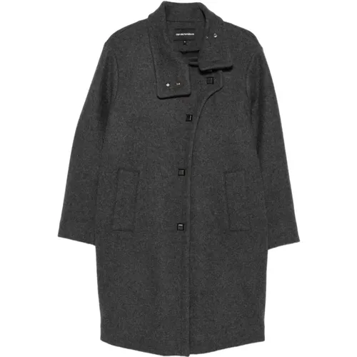 Single-Breasted Coats, female, , Size: S Grey Silk & Nylon Coat - Emporio Armani - Modalova