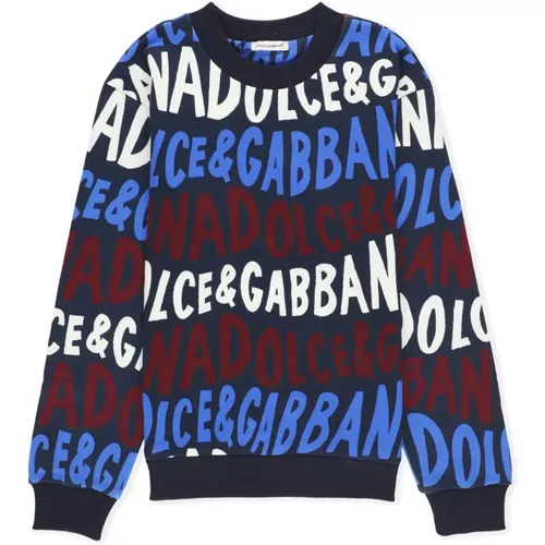 Blaues Crew Neck Logo Sweatshirt - Dolce & Gabbana - Modalova