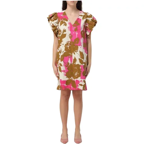 Short Dresses, female, , Size: L Floral Mini Dress Ruffled Sleeves - Liu Jo - Modalova