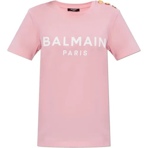 T-Shirt mit bedrucktem Logo , Damen, Größe: XS - Balmain - Modalova