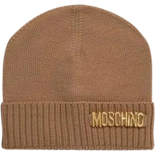 Beanies, female, , Size: ONE SIZE Knit Hat with Applique - Moschino - Modalova